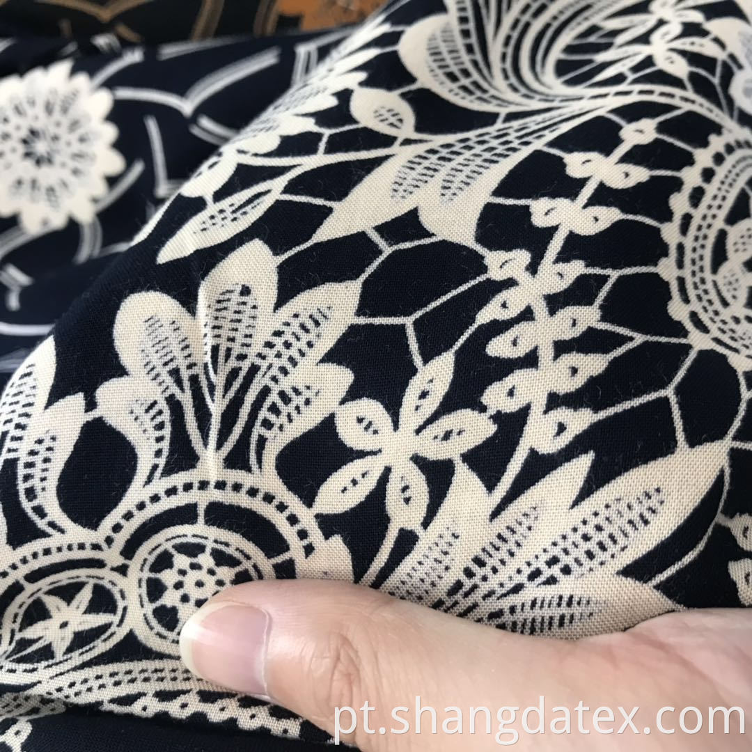 black ground rayon discharge print fabric